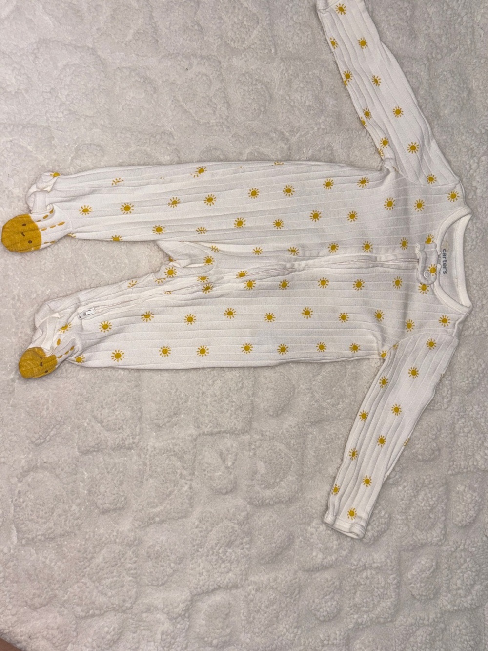 Carter's White Ribbed Footed One-Piece with Yellow Sun Print